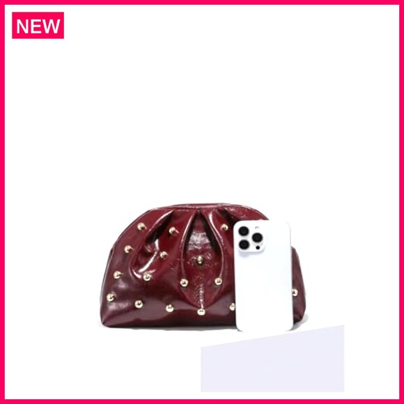 PU Leather Studded Clutch Bag with Magnet Closure for Evening Events
